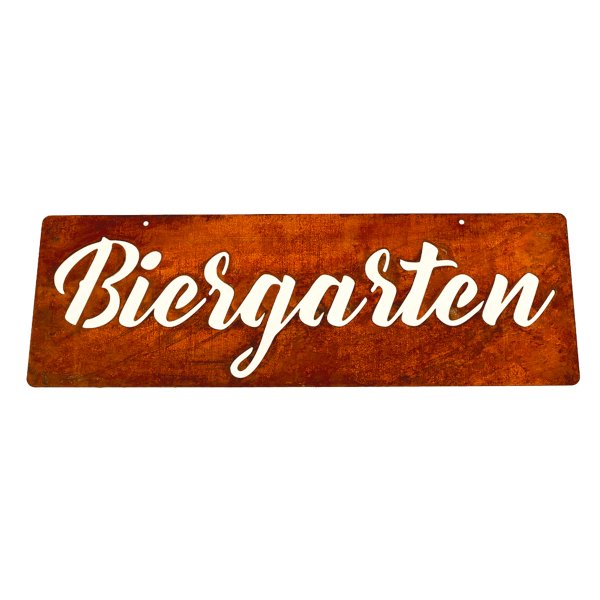 Biergarten Hängeschild – Rustikales Edelrost-Design für Deinen Garten