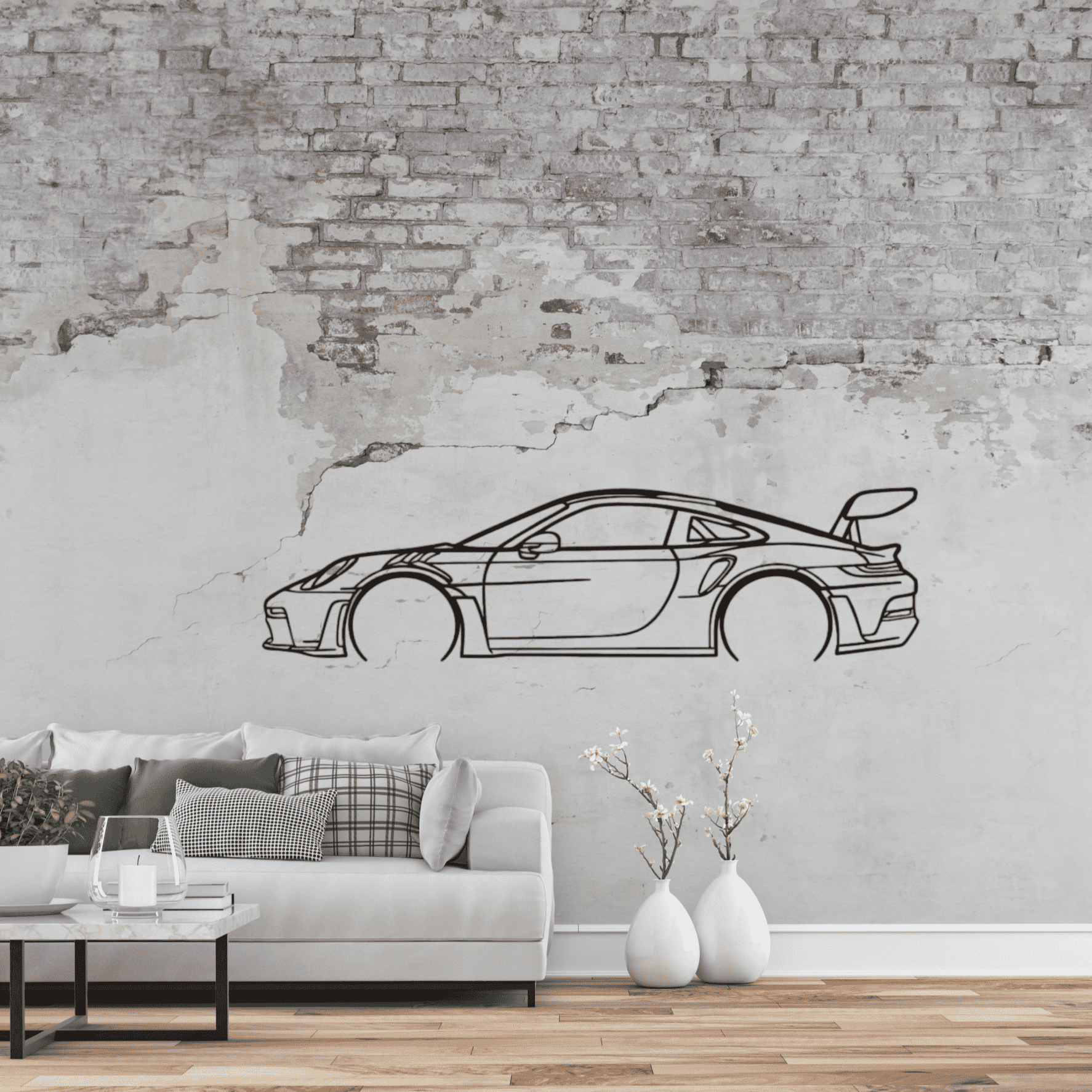 Porsche GT3 RS Wandbild - Detaillierte Metallsilhouette