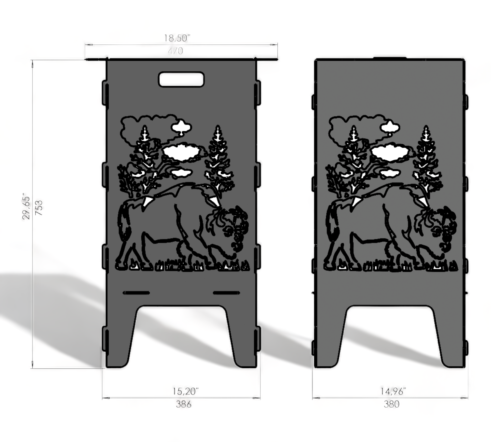 Feuertonne mit Grillrost - Bison Motiv