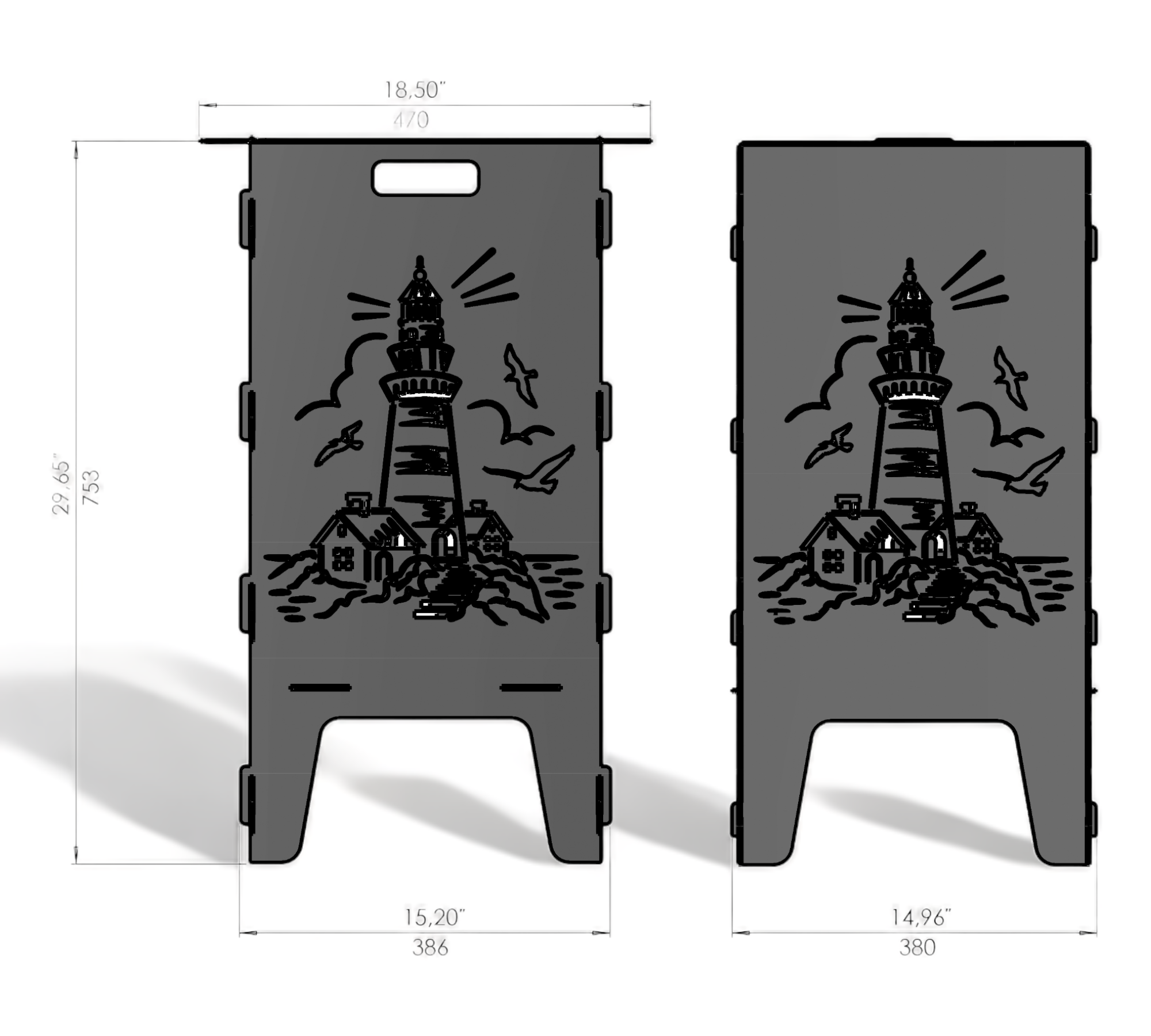 Feuertonne mit Grillrost - Leuchtturm Motiv