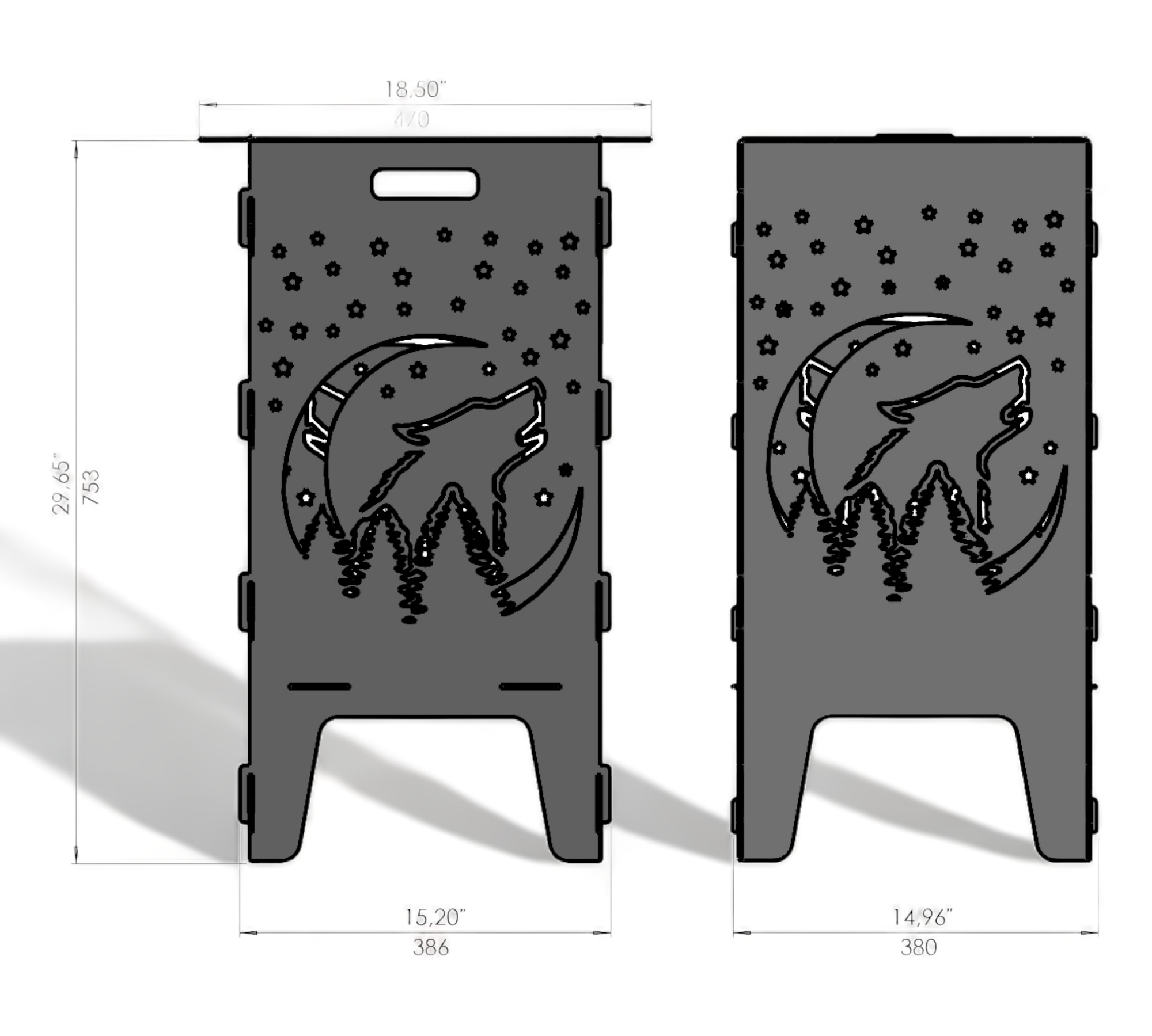 Feuertonne mit Grillrost - Wolf Motiv