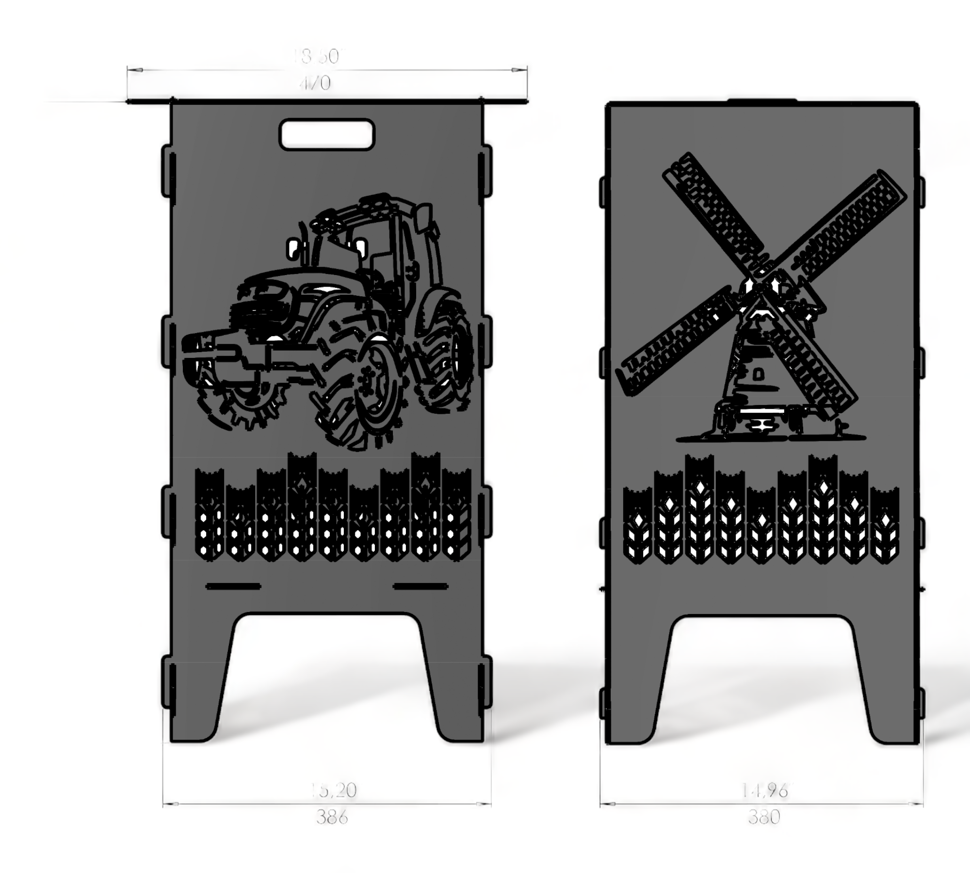 Feuertonne mit Grillrost - Traktor & Windmühle Motiv