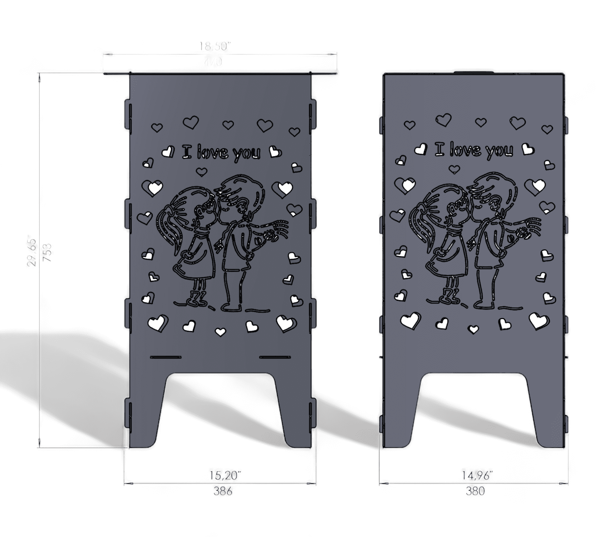 Feuertonne mit Grillrost - I Love You Motiv