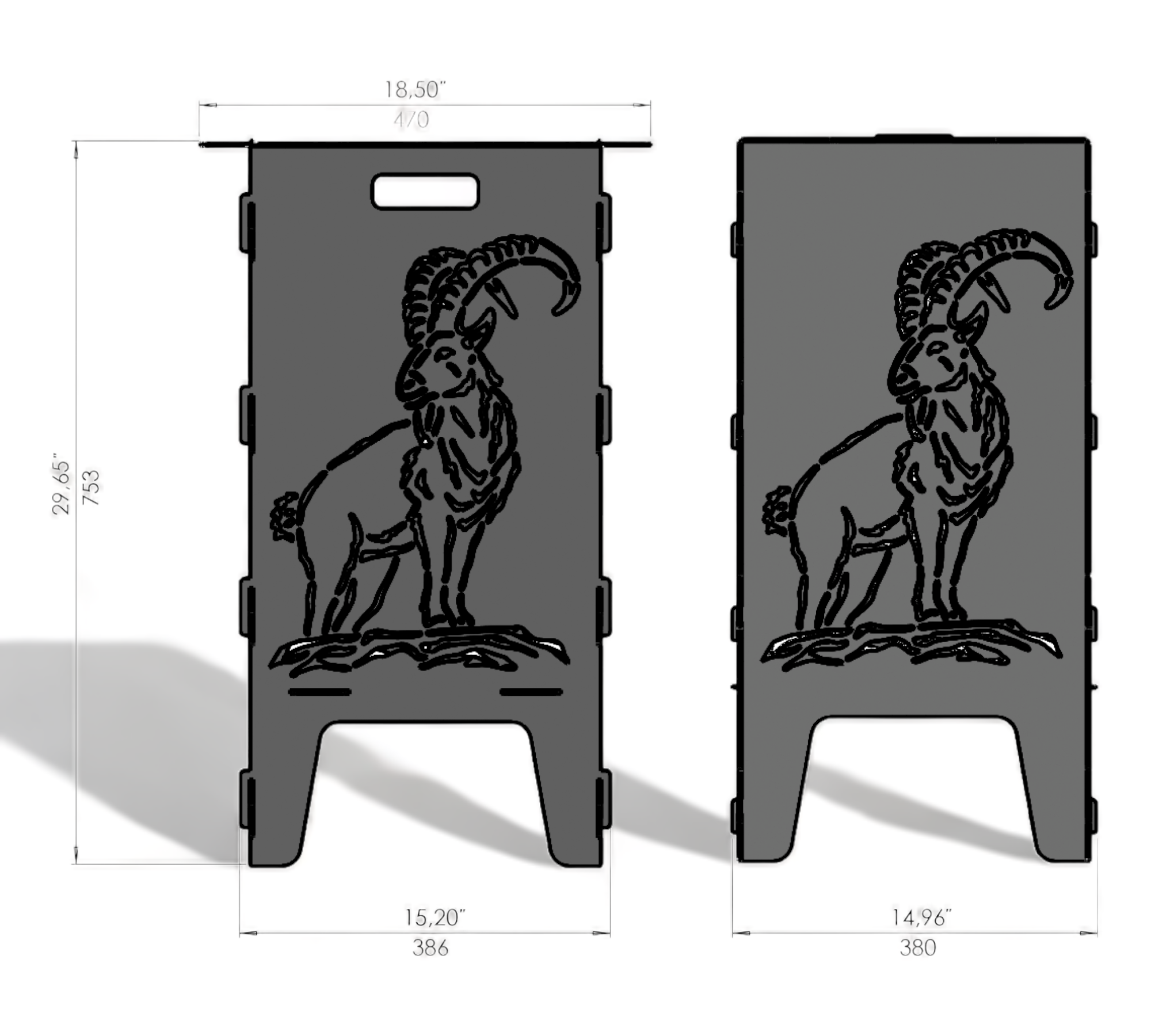 Feuertonne mit Grillrost - Wildziege Motiv
