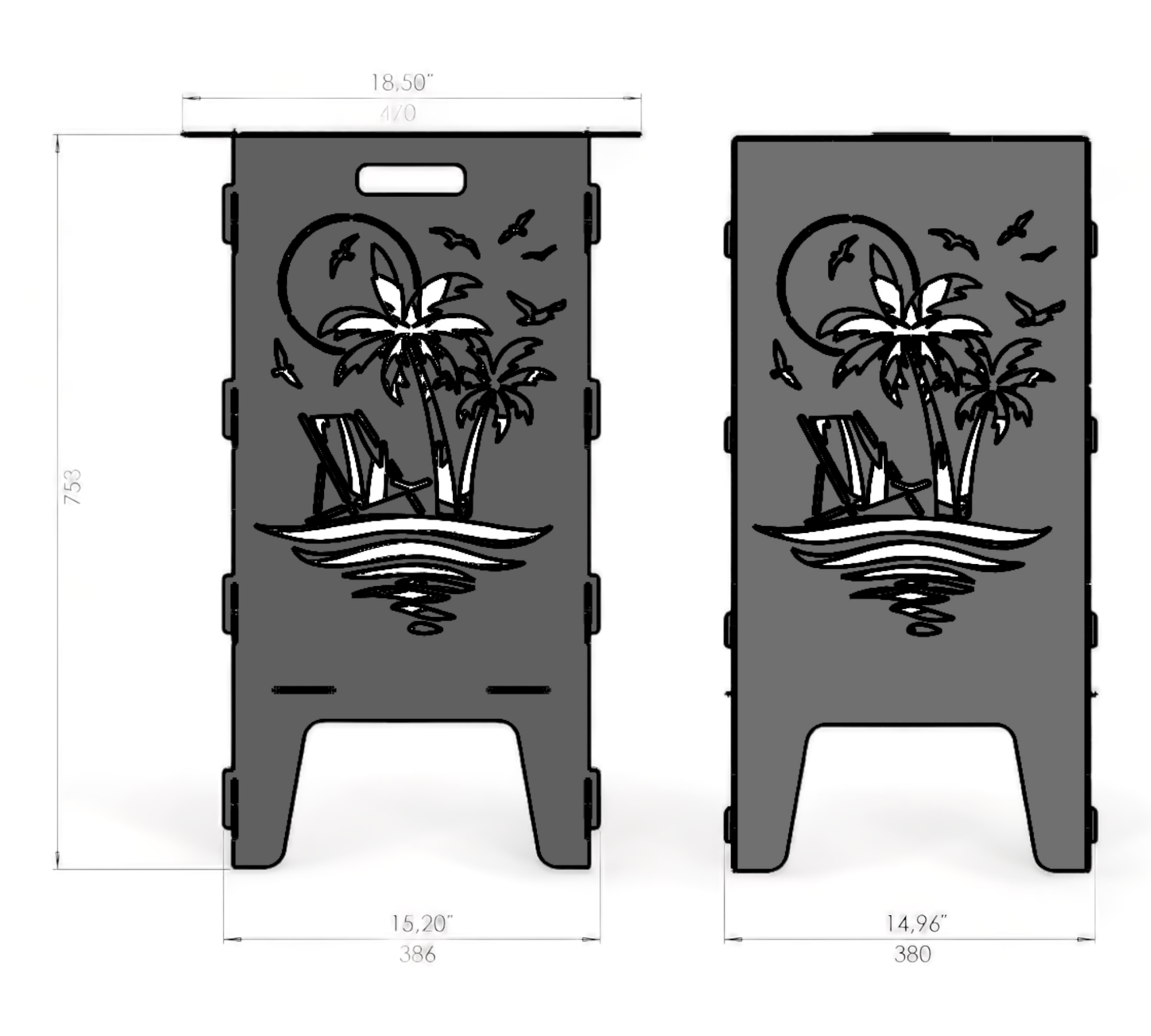 Feuertonne mit Grillrost - Palmen Motiv