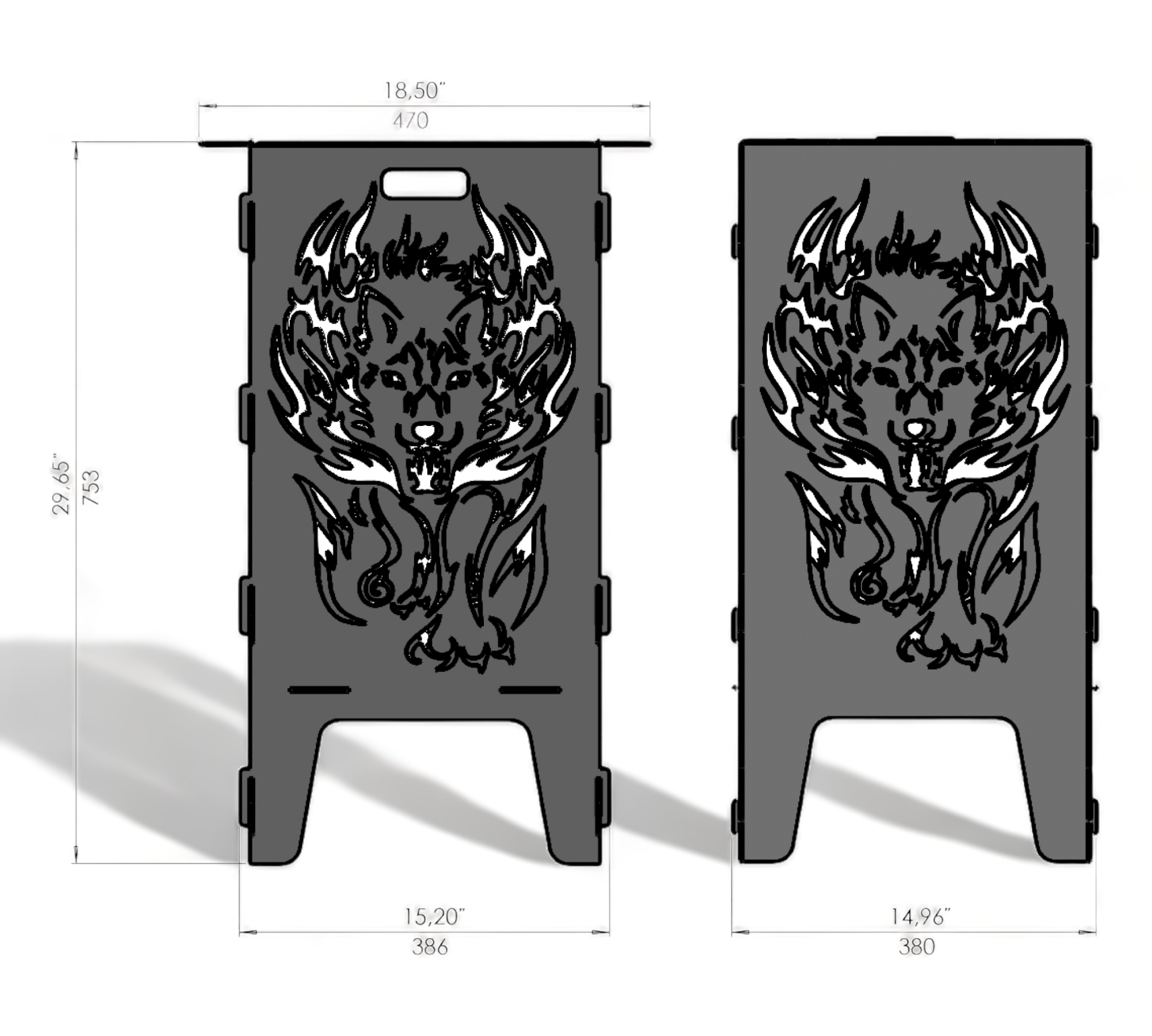 Feuertonne mit Grillrost - Feuerwolf Motiv
