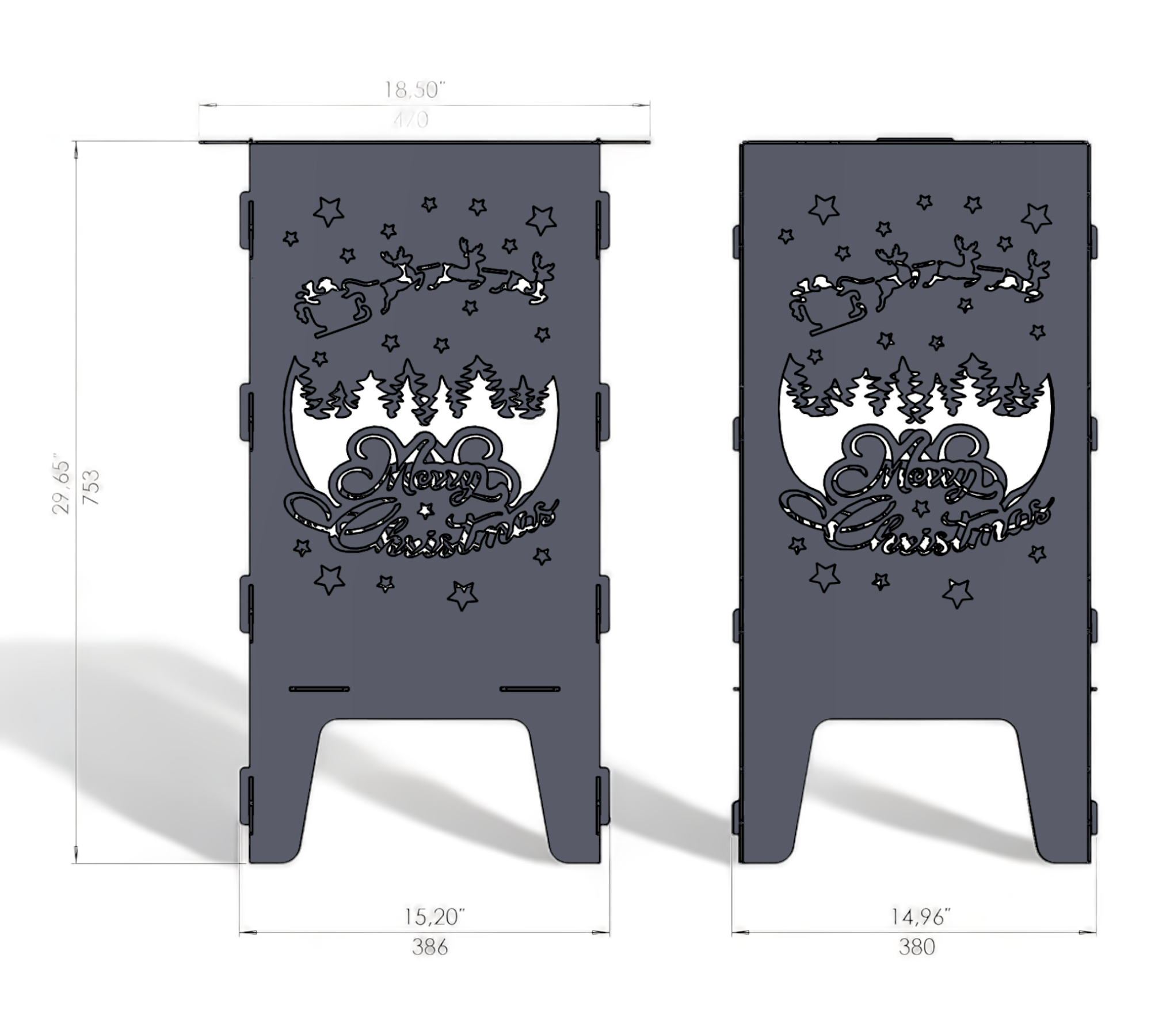 Feuertonne mit Grillrost - Merry Christmas Motiv