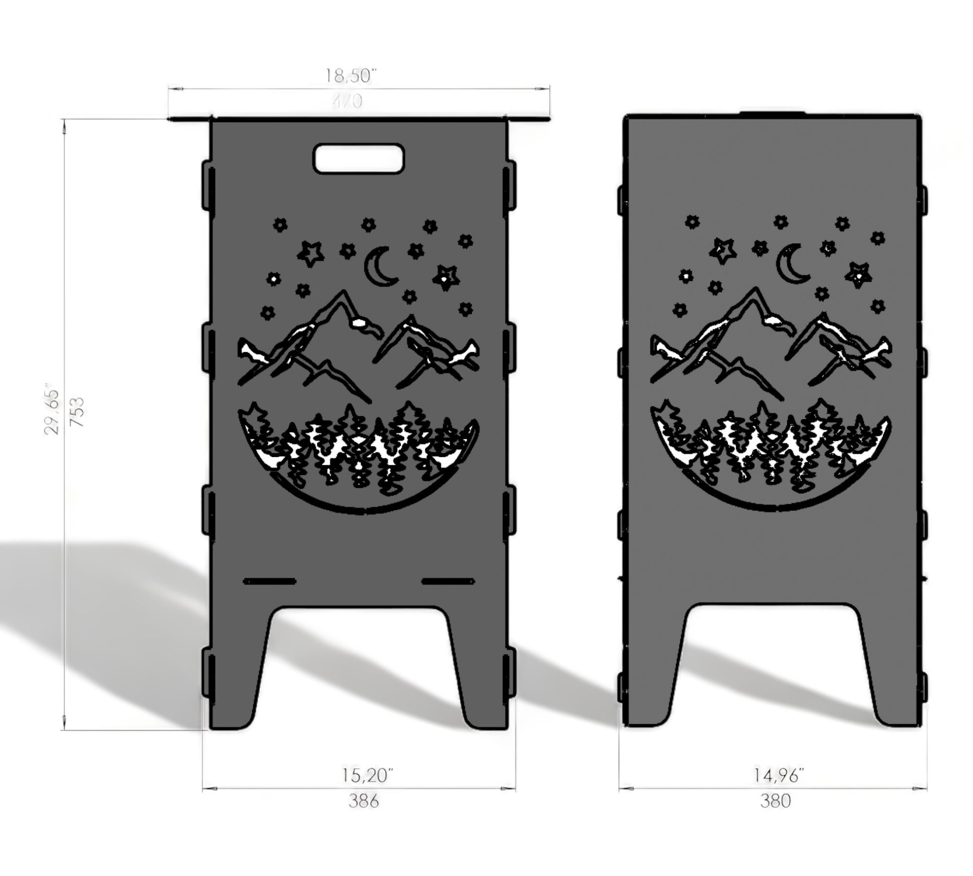 Feuertonne mit Grillrost - Berge Motiv