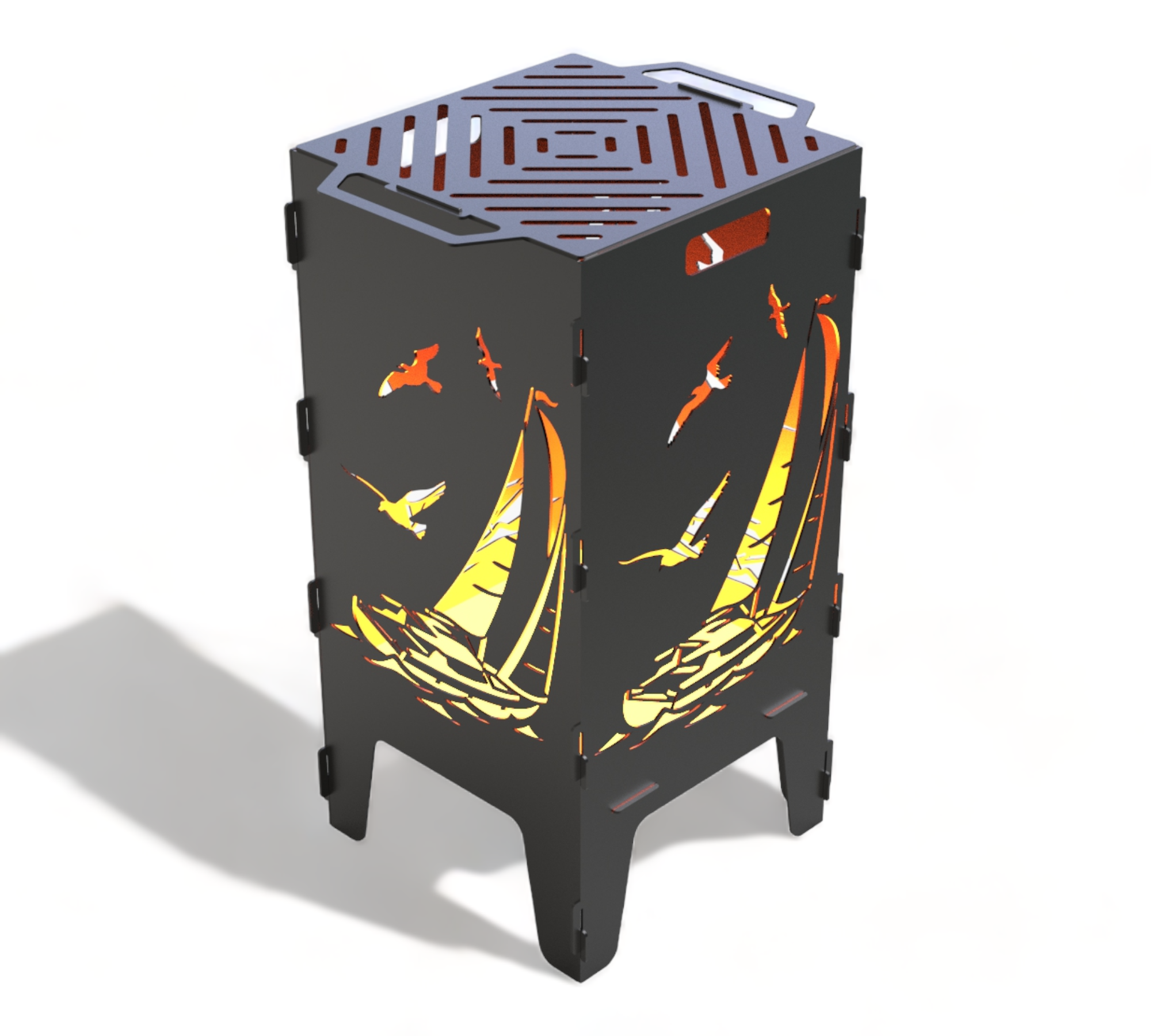 Feuertonne mit Grillrost - Segelboot Motiv