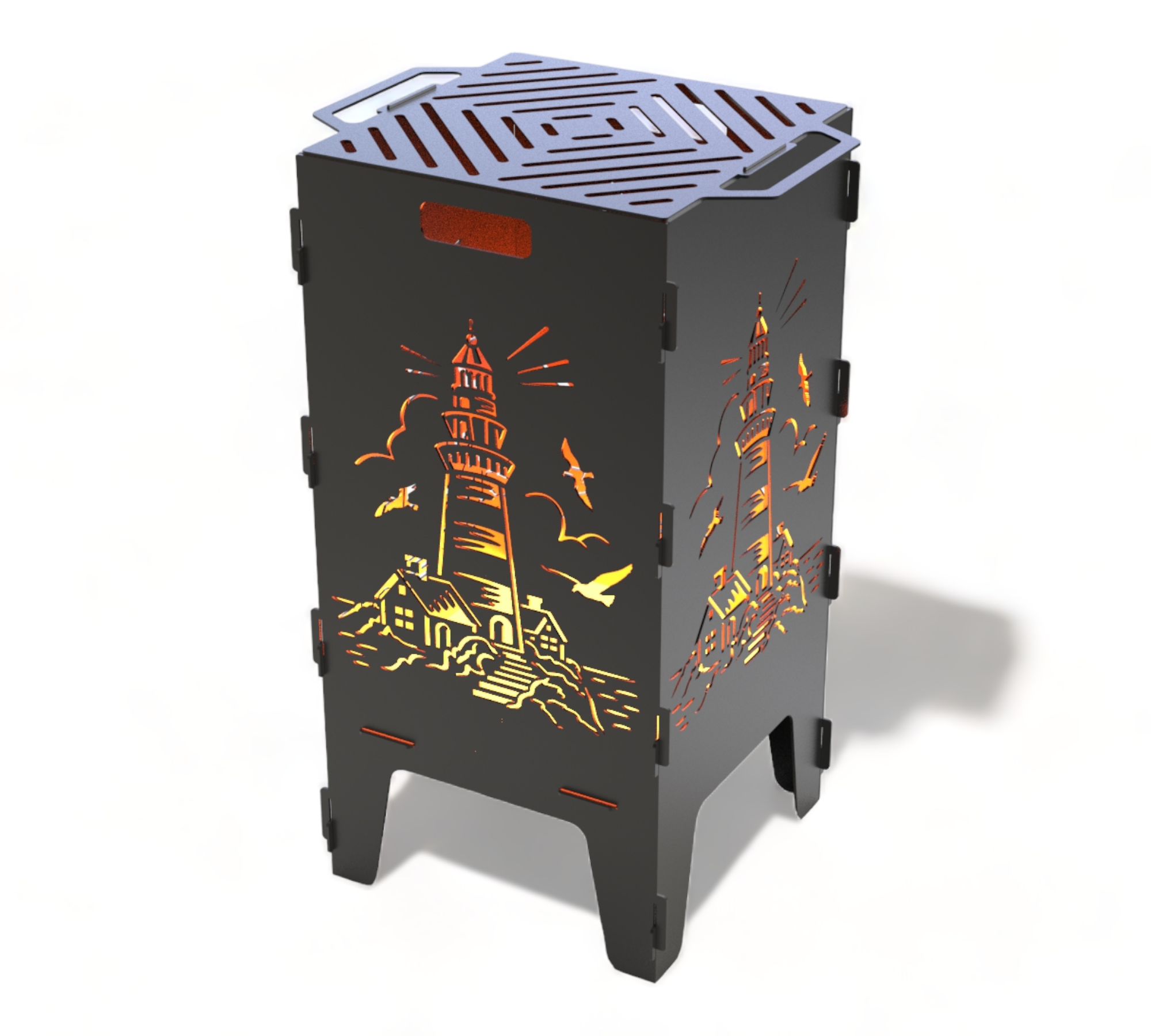 Feuertonne mit Grillrost - Leuchtturm Motiv