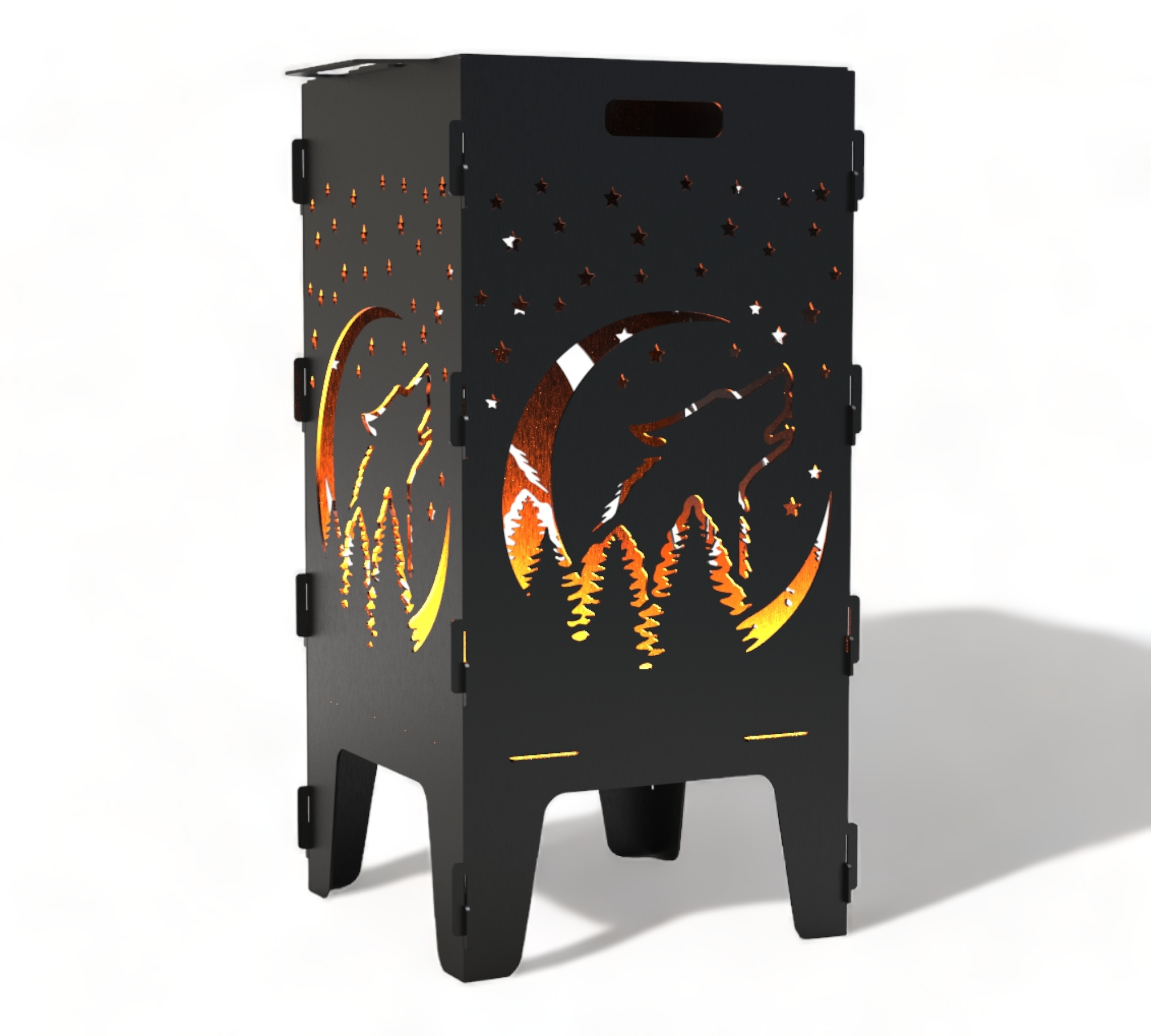 Feuertonne mit Grillrost - Wolf Motiv