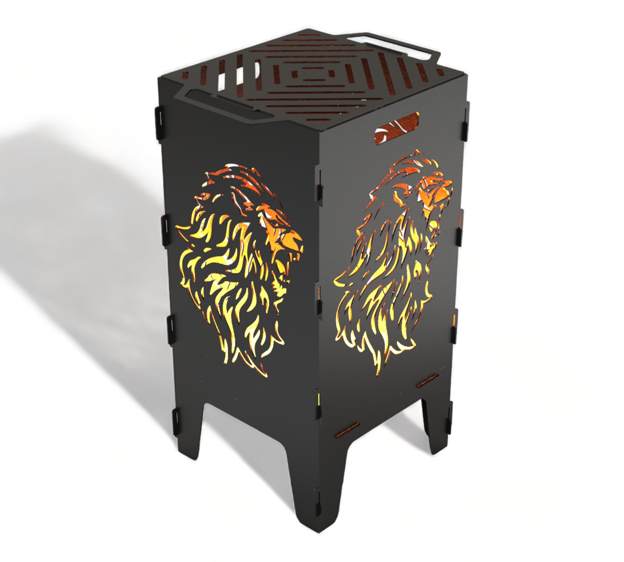 Feuertonne mit Grillrost - Löwe Motiv