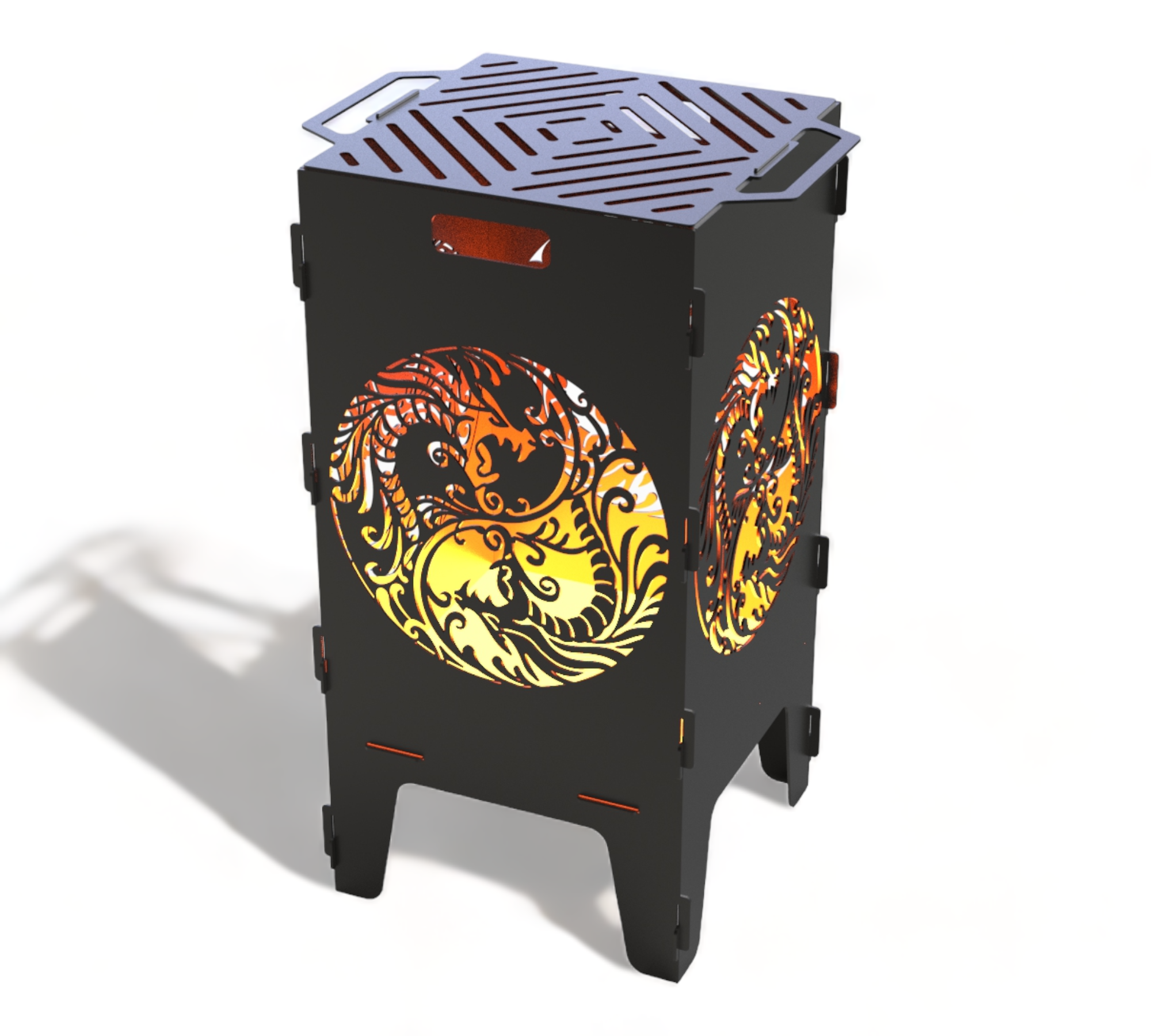 Feuertonne mit Grillrost - Ying Yang Motiv