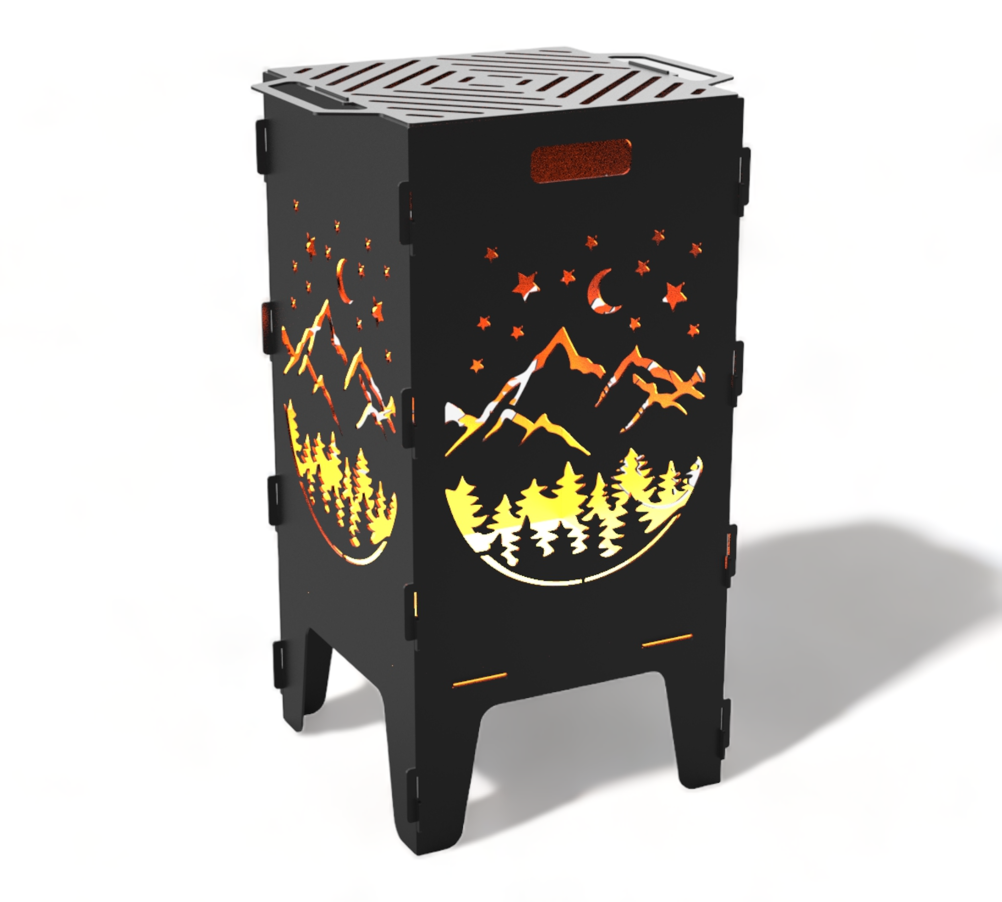 Feuertonne mit Grillrost - Berge Motiv