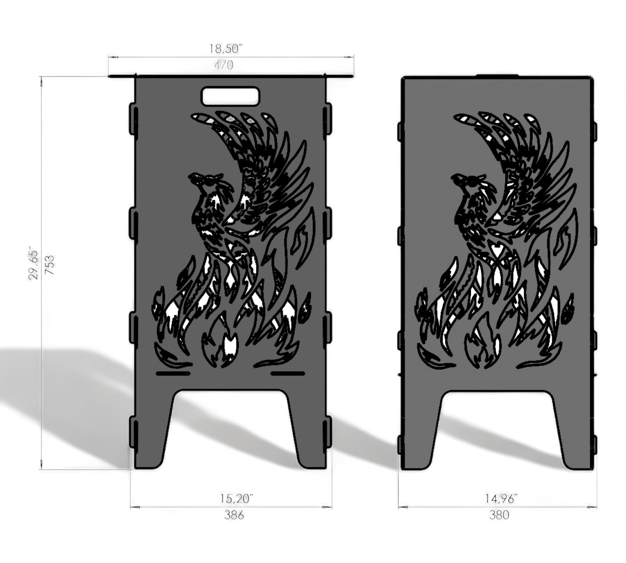 Feuertonne mit Grillrost - Phönix Motiv 